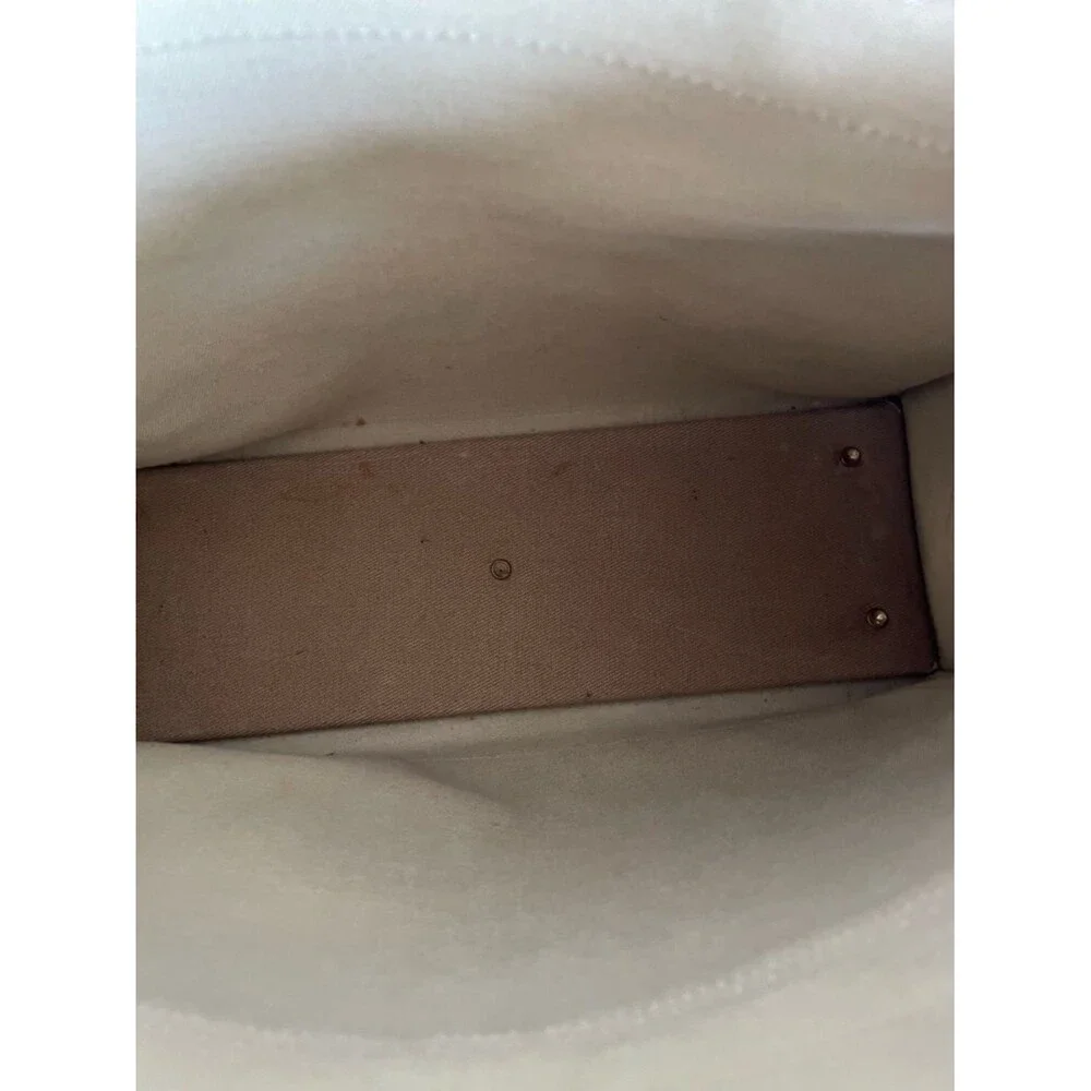 Brahmin x Sperry canvas vintage messenger laptop bag beige brown leather trim